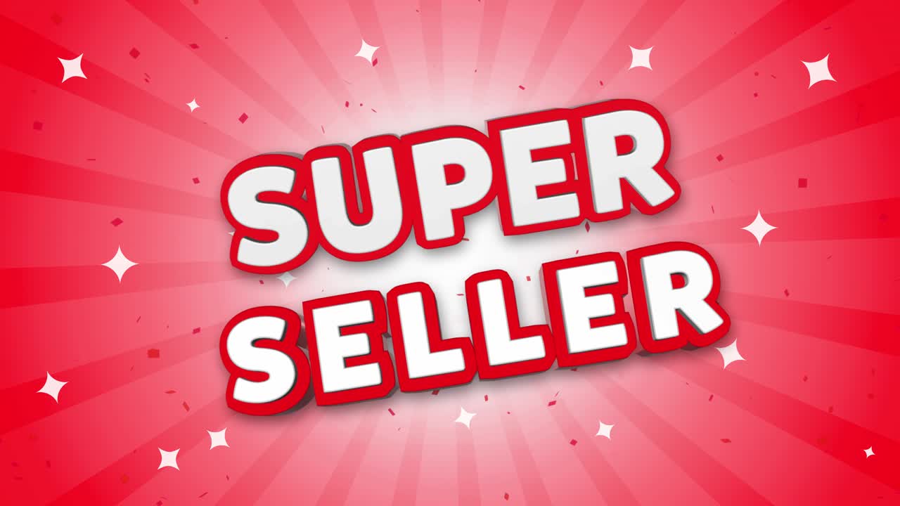 Super seller 3d text on red sparkling falling confetti background ad promotion discount offer sale