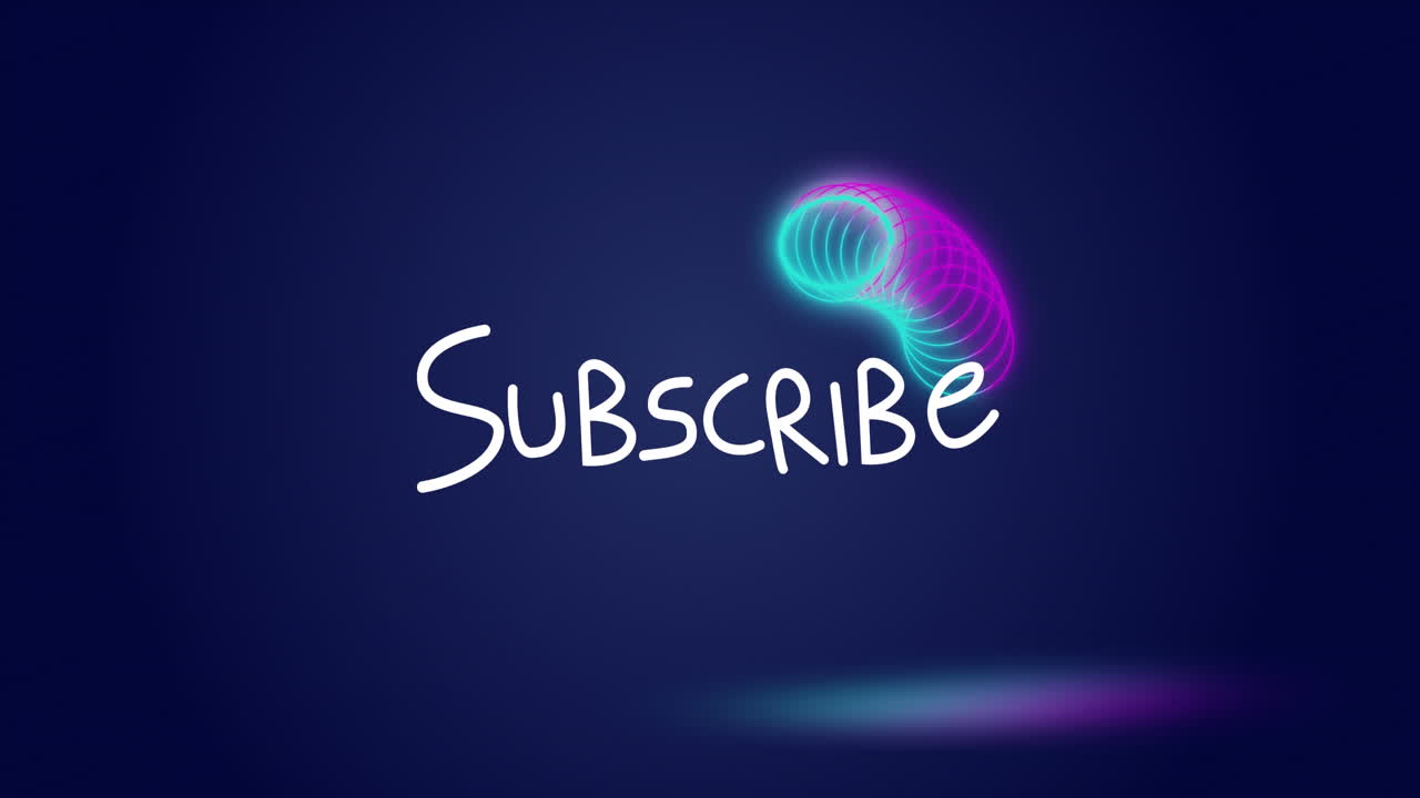 animación del texto de suscripción sobre círculos móviles contra un fondo abstracto