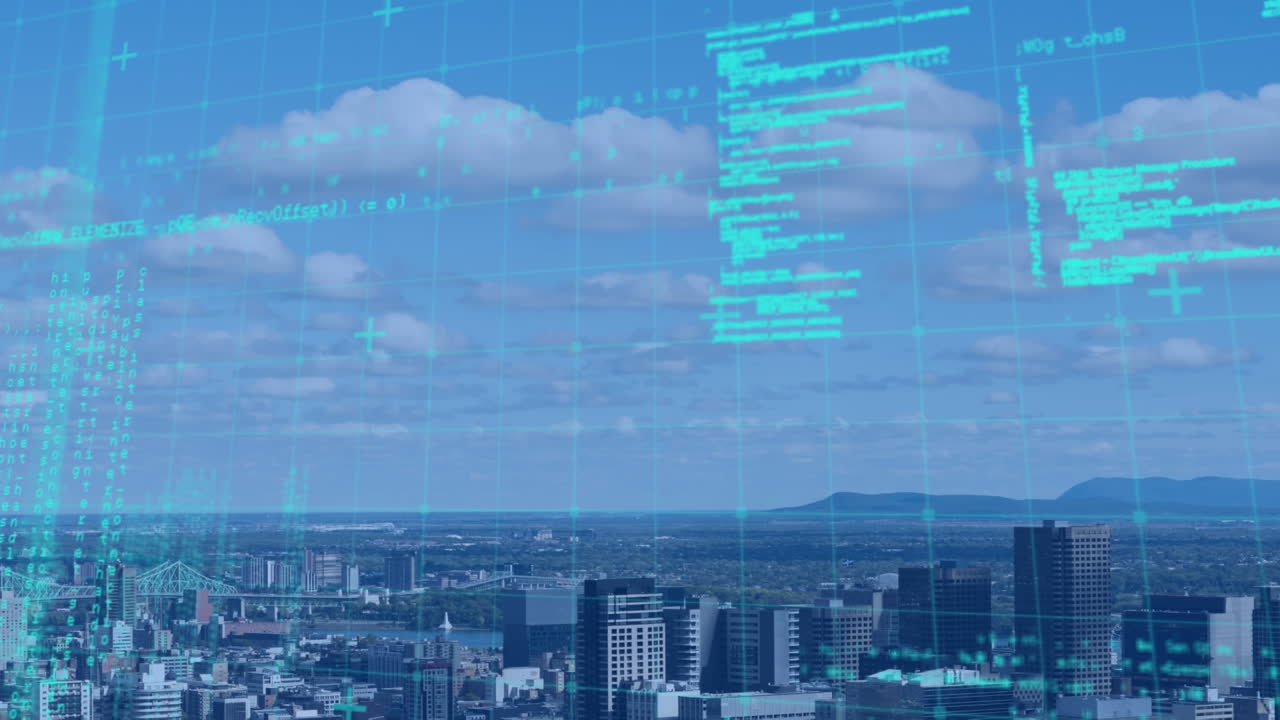 animación del procesamiento de datos sobre el paisaje urbano