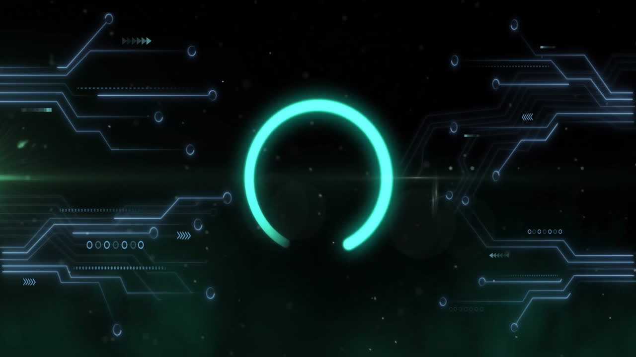 Glowing circular animation with circuit-like lines on dark background