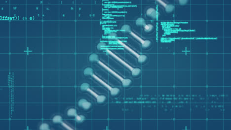 Animation-of-dna-over-data-processing-on-navy-background