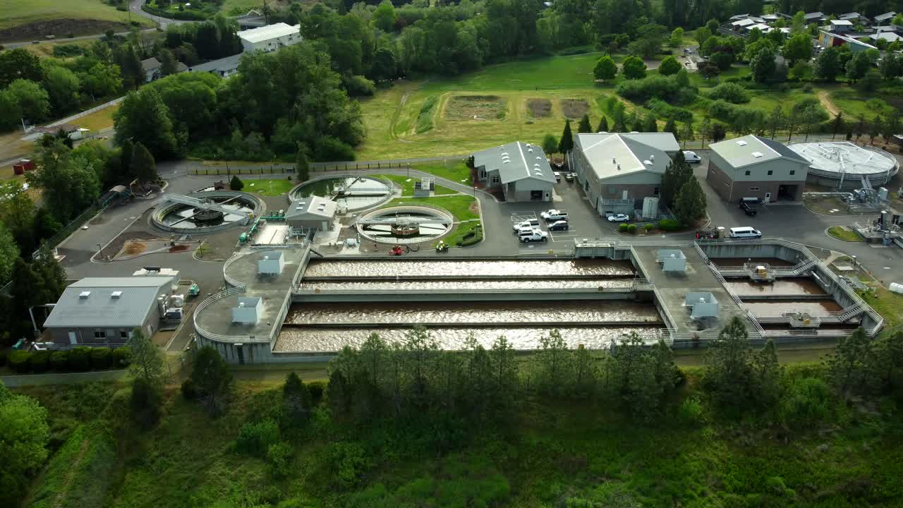 USA, OR, Ashland, WWTP, 45426 - Wastewater Treatment Plant in the North of Ashland. Camera is stationary looking East.