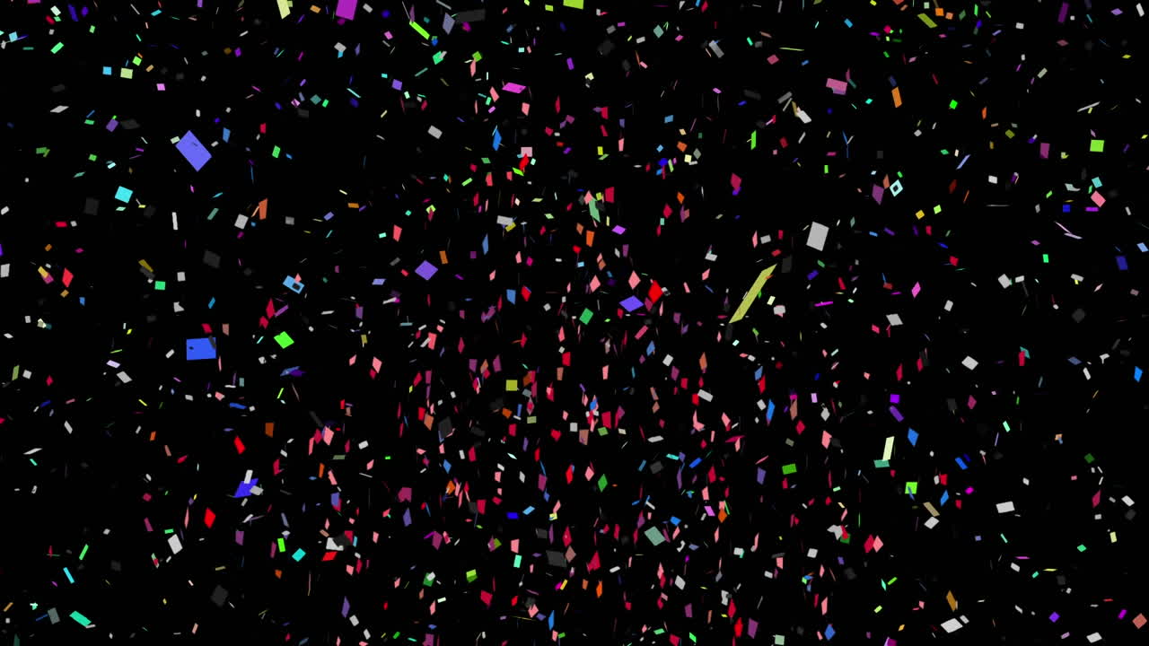 Animazione di coriandoli multicolore che cadono su sfondo nero