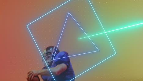 animación de formas de neón sobre jugador de fútbol americano en fondo de neón.