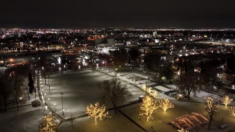 pioneer park in salt lake city and christmas - pullback aerial flyover