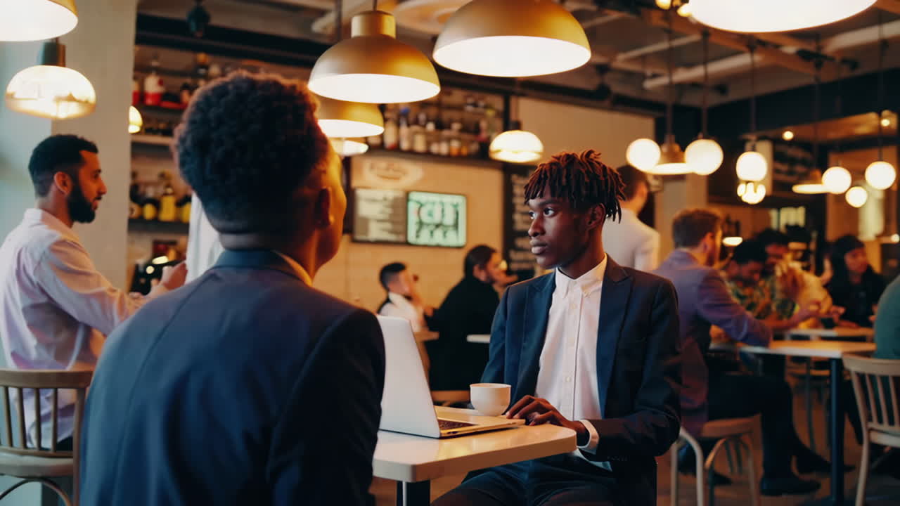 Business Meeting in a Busy Cafe