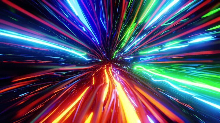 Flying inside multicolored optical cables. Infinitely looped animation.