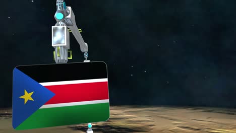 la placa de la bandera de sudán del sur excavada en el planeta.