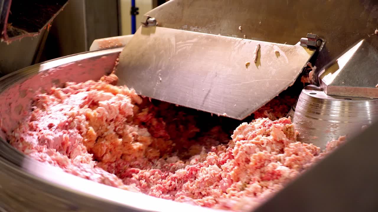 Meat Grinding Process in a Factory