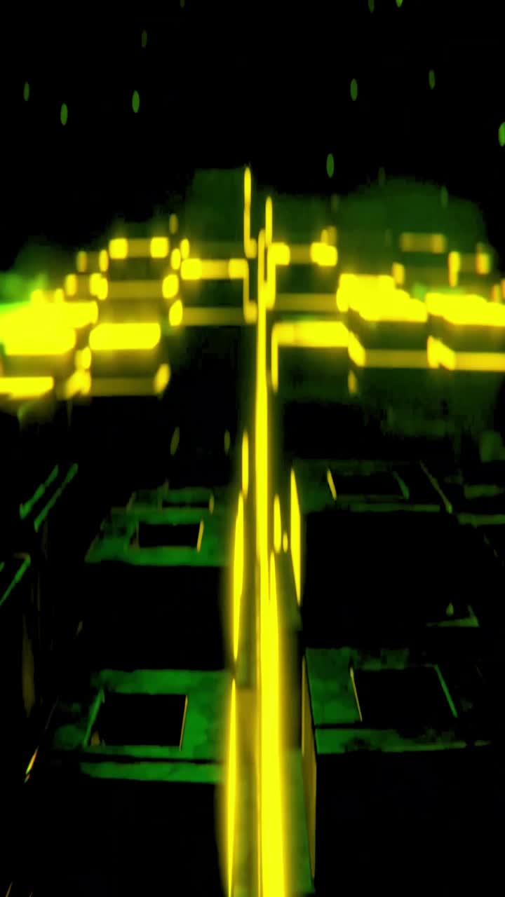 Futuristic Abstract Digital Grid with Glowing Yellow and Green Lines