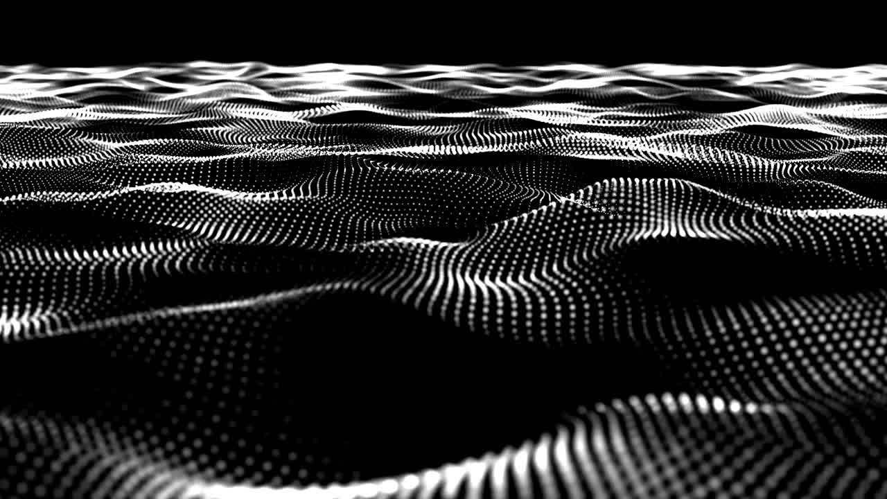 Black and White Wave Data Network as Particle System Loopable Background Video Animation.