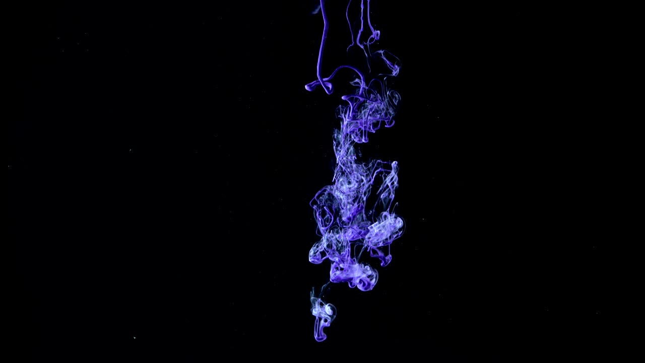 Abstract colorful purple ink in water on black background. Dropping ink in water,
