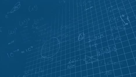 animation of mathematical equations over blue background