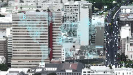 animación de la interfaz digital sobre el paisaje urbano