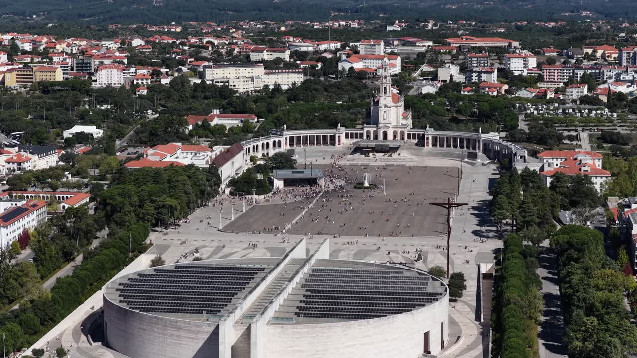 Fatima sanctuary with a lot of people drone with zoom lens
