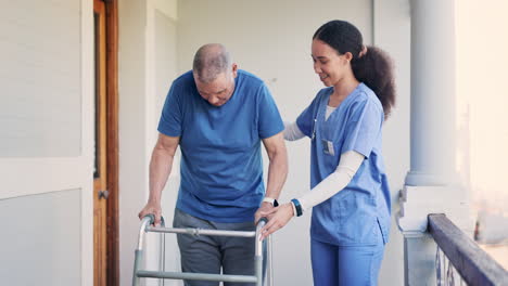 senior, man and caregiver with walker