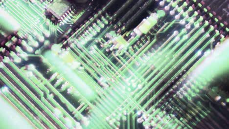 brillo pulsante de los cables de la placa de circuitos brillantes sensación retro verde de la electrónica