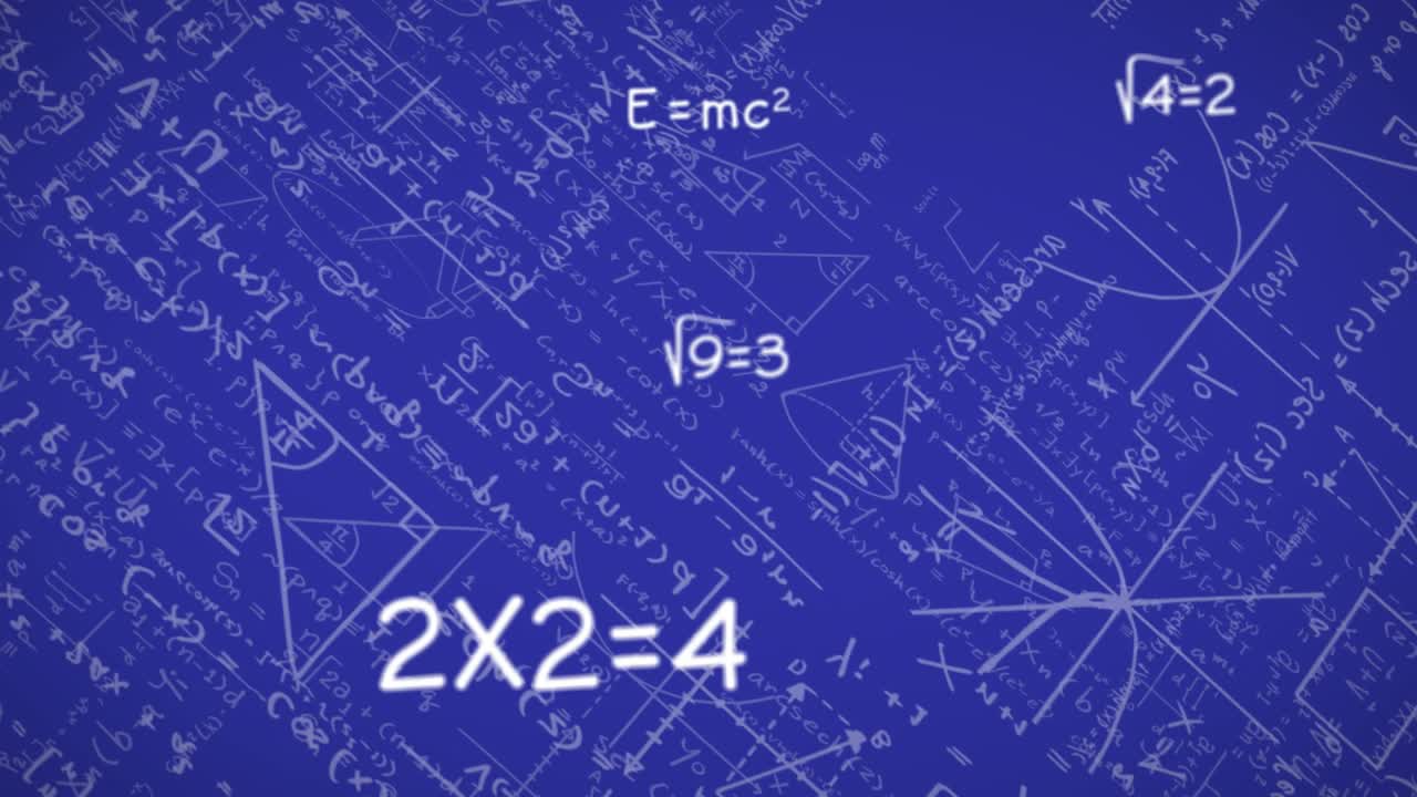Animation of mathematical equation and diagrams against blue background
