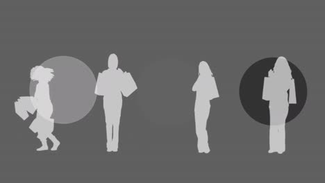 Animation-of-silhouettes-of-women-shopping-and-loading-bar-on-gray-background