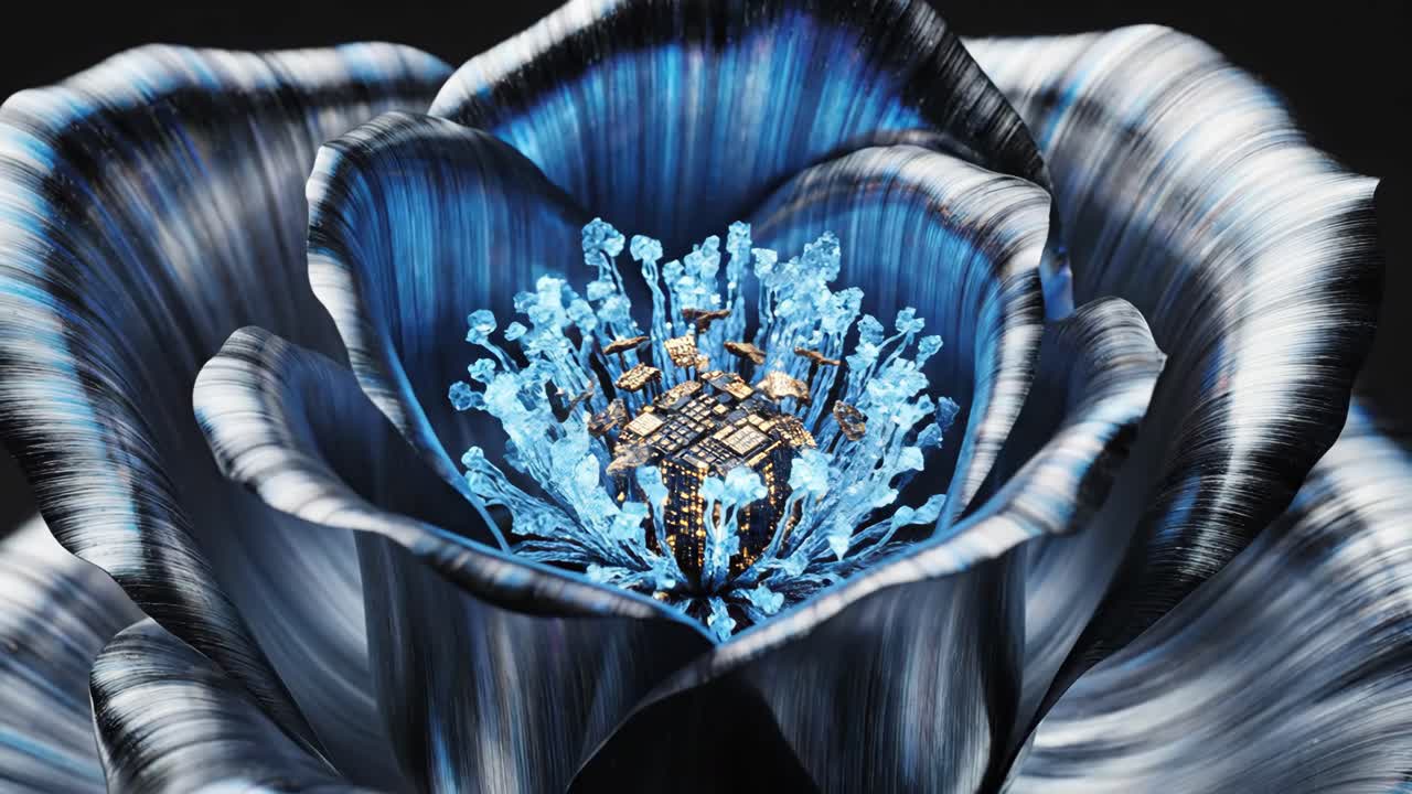 Futuristic Metallic Rose with Circuit Board Center