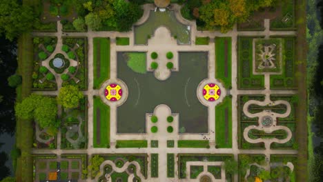 top down drone view of beautiful designed castle gardens in dutch arcen