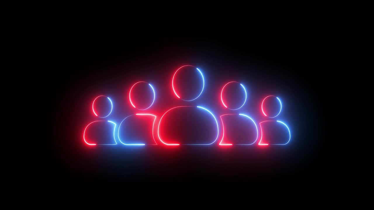Glowing Neon User Icons Forming on Black Background