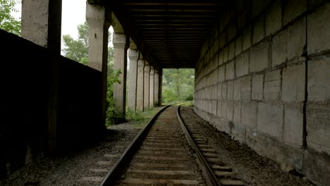 flying over the railway in tunnel