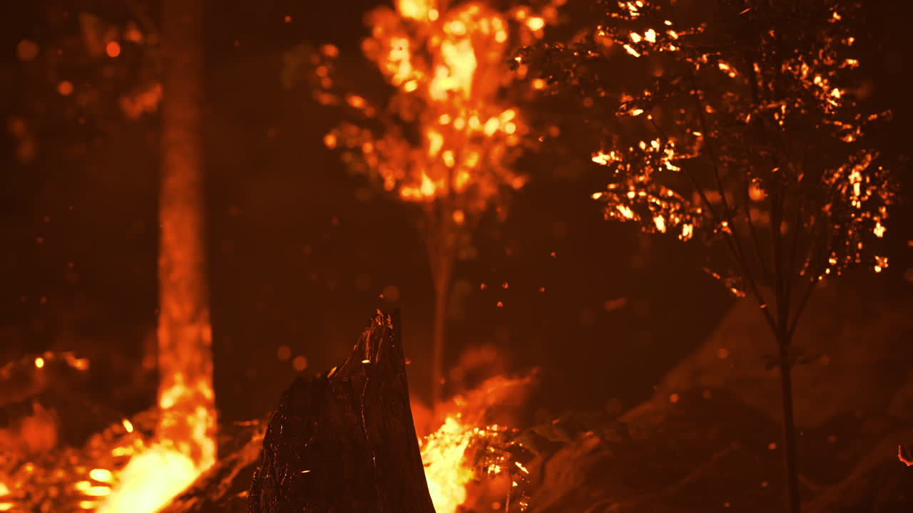Forest engulfed in flames during wildfire in dry season