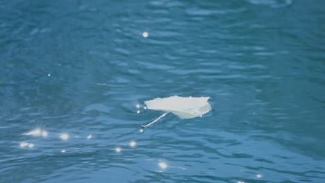 Hoja-En-La-Superficie-Del-Agua-Azul-Del-Río-En-Cámara-Lenta