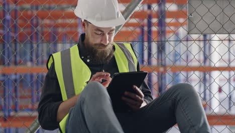 trabajador de almacén que utiliza una tableta