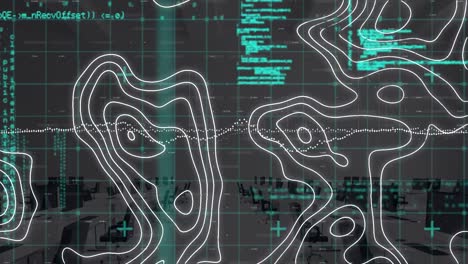 animation of data processing and shapes moving over office