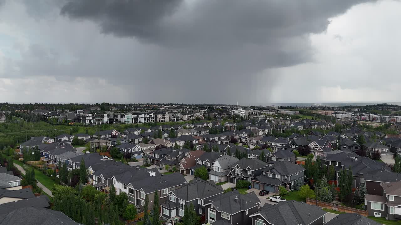 Thunderstorms rolling in over the suburbs of Calgary, Alberta in summer