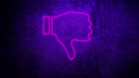 pulgares hacia abajo signo de neón en la pared de ladrillo 4k