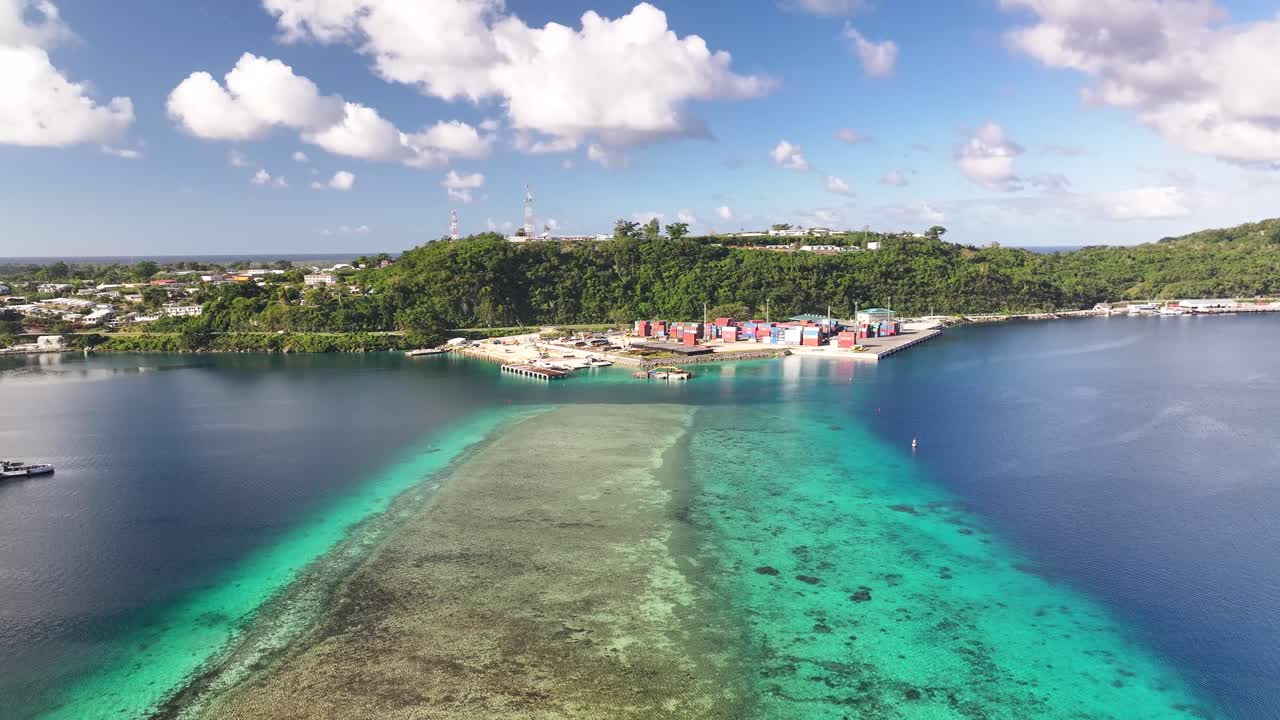 Port Vila, Efate, Vanuatu - A Picturesque View of the Blue Waters Showcasing Lapetasi International Wharf - Drone Flying Forward