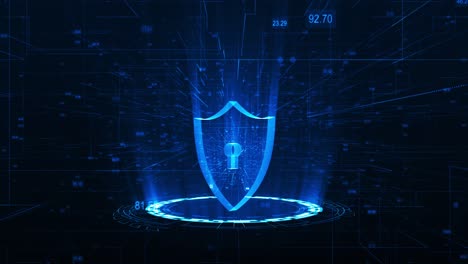 motion graphic of blue security shield with rotation circle technology abstract background network security concept seamless loop video