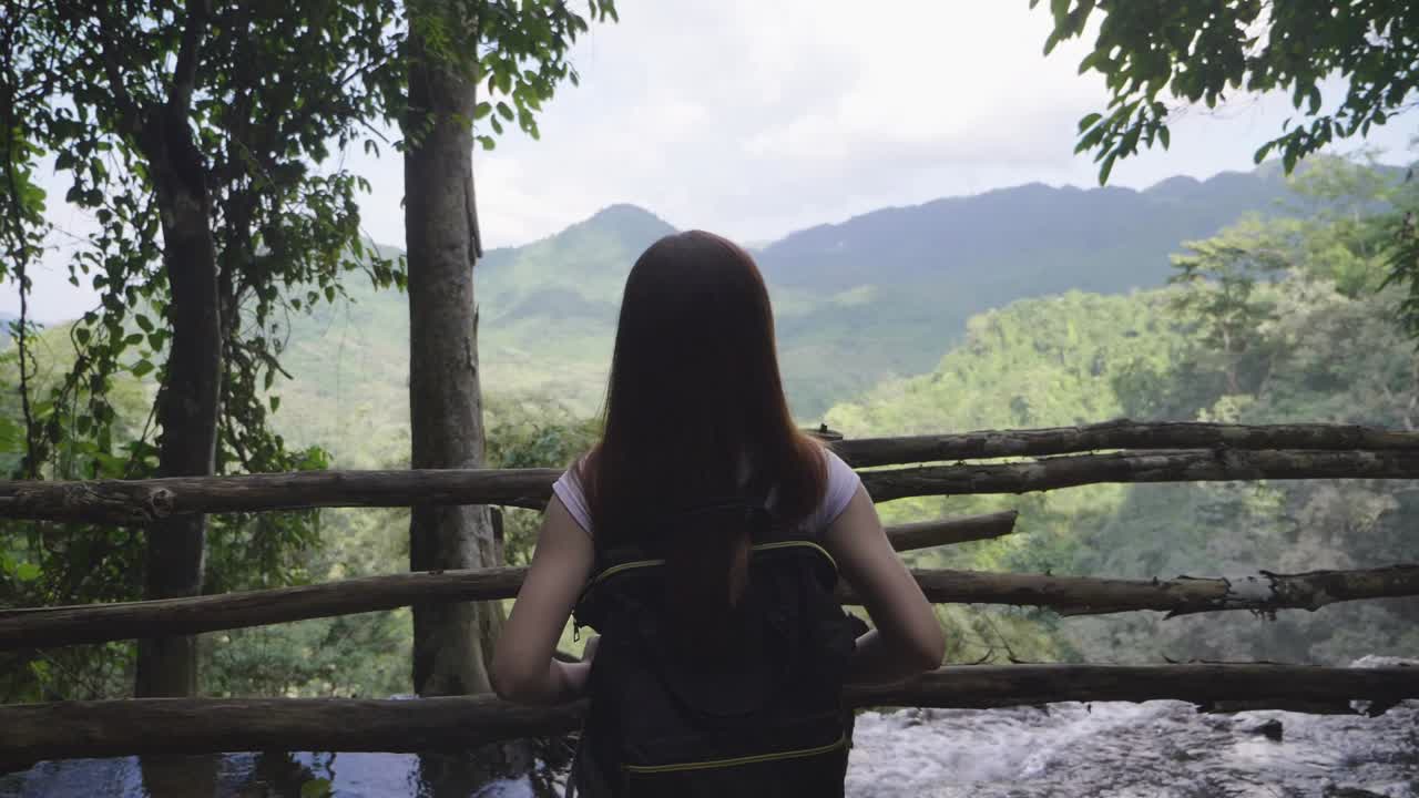 Woman Hiker On Mountain Peak, Slow Motion