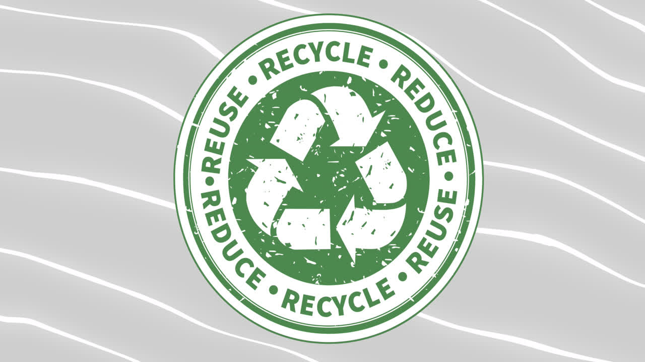 재사용, 감소, 재활용 및 재활용의 애니메이션은 회색 바탕에 원으로 표시됩니다.