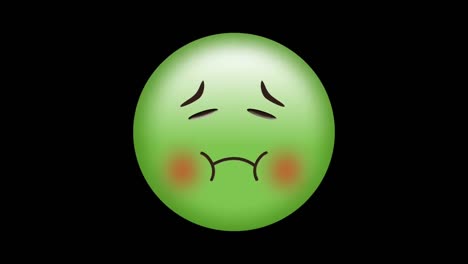 digital animation of red decorative designs over green sick face emoji against white background