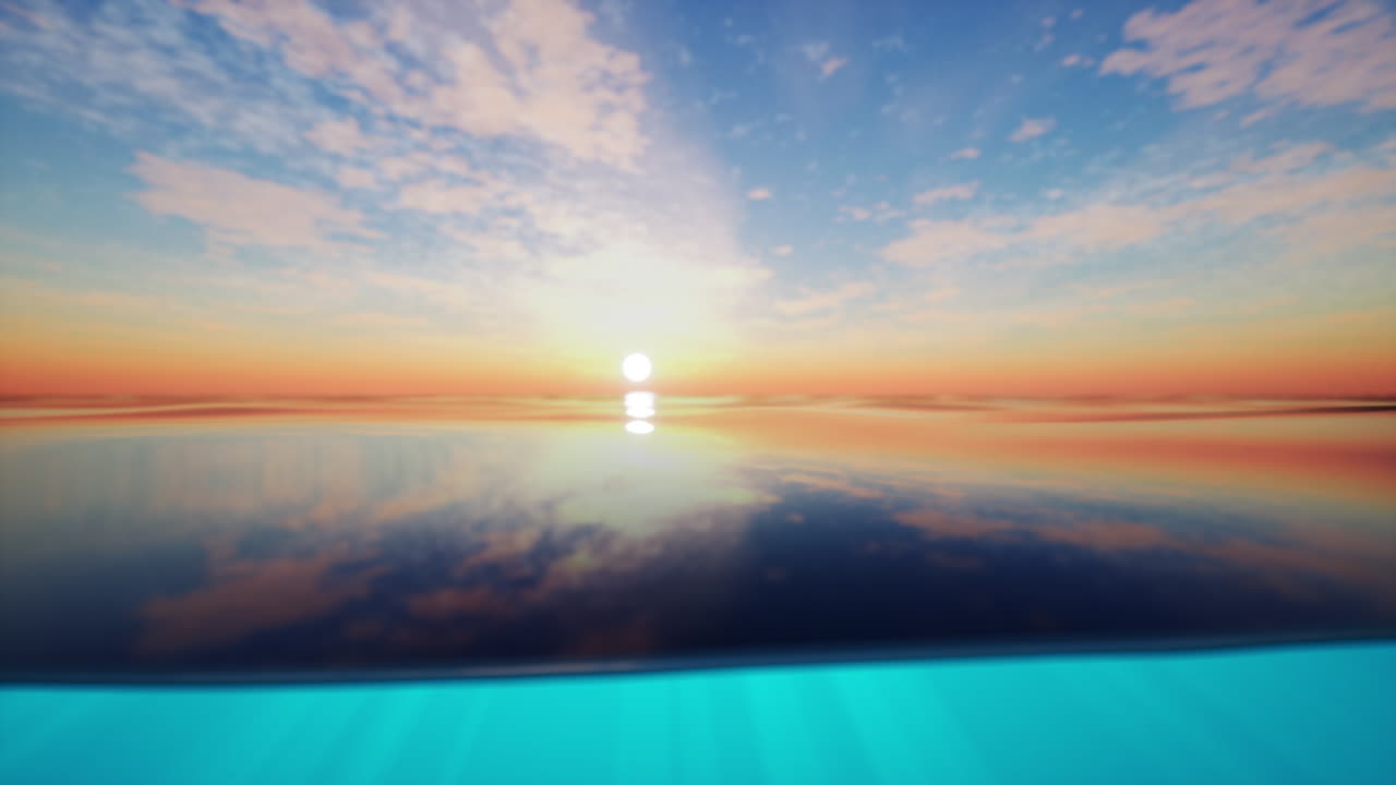 바다 위에서 평화로운 해가 지는 것