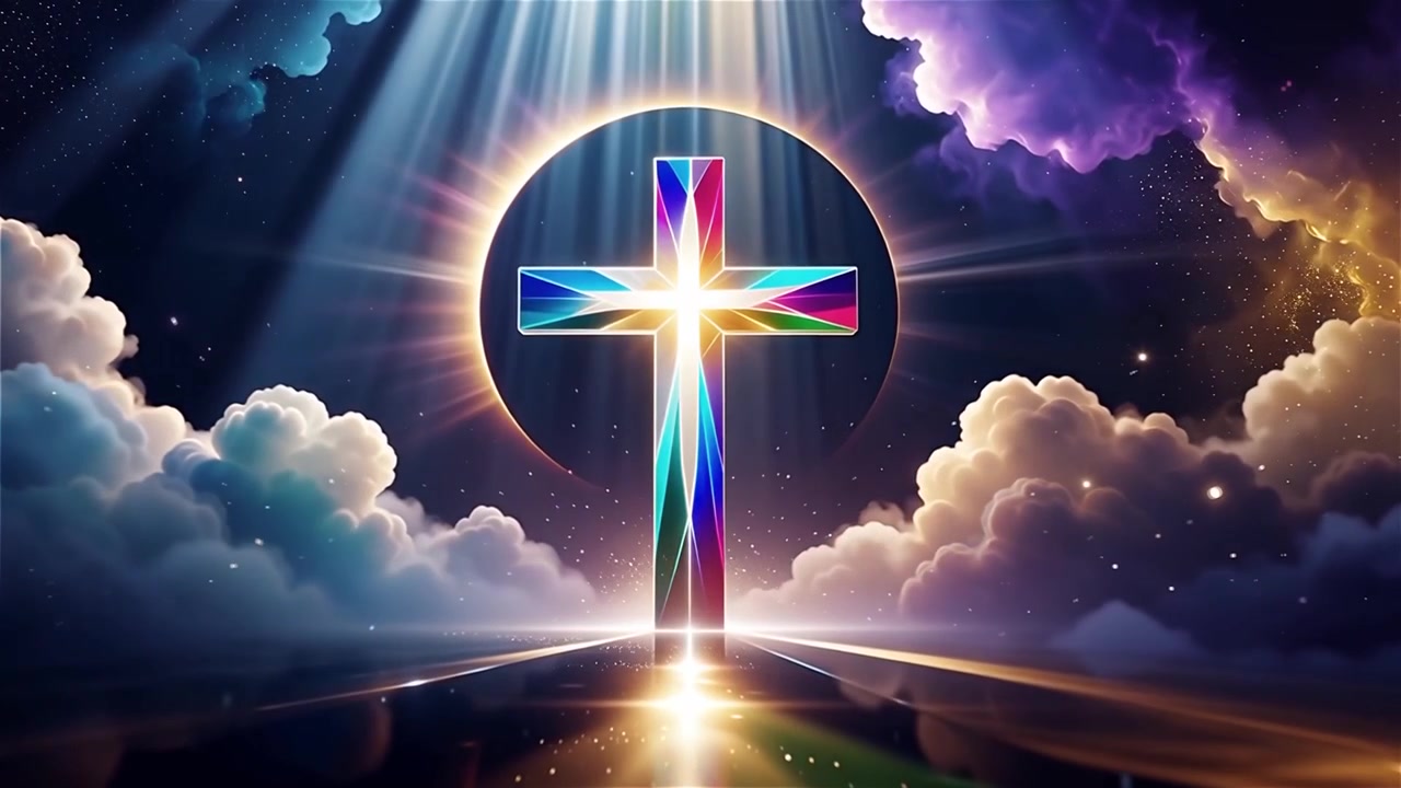 Croce Cristiana Luce Celestiale Sfondo per il Culto.