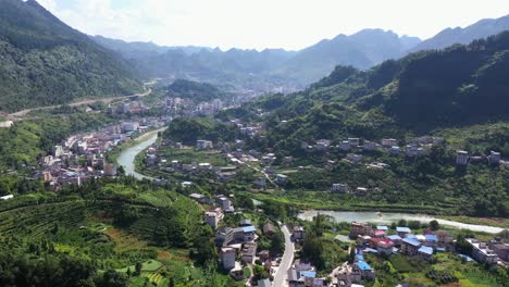 aerial shot over hefeng county hubei province china