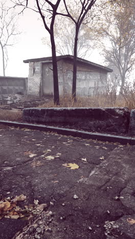 abandoned building in foggy autumn scene