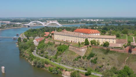 aerial view of the petrovaradin fortress near the danube in the city of novi sad