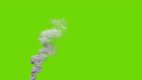 grey toxic smoke column from urban fire on green screen, isolated