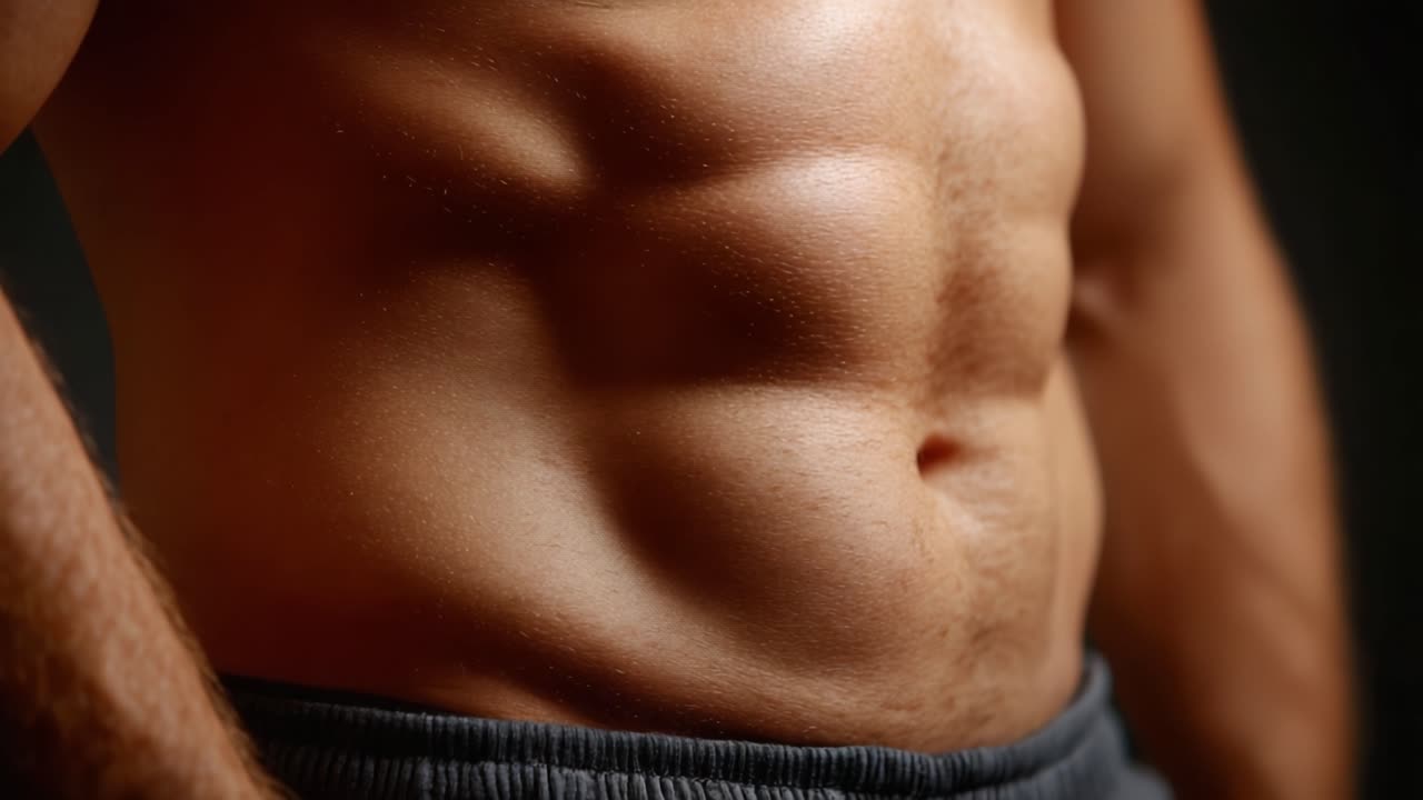 Una vista ravvicinata di muscoli addominali ben definiti che mostrano fitness e forza, illustrazione di uno stile di vita sano e impegno nell'allenamento fisico.