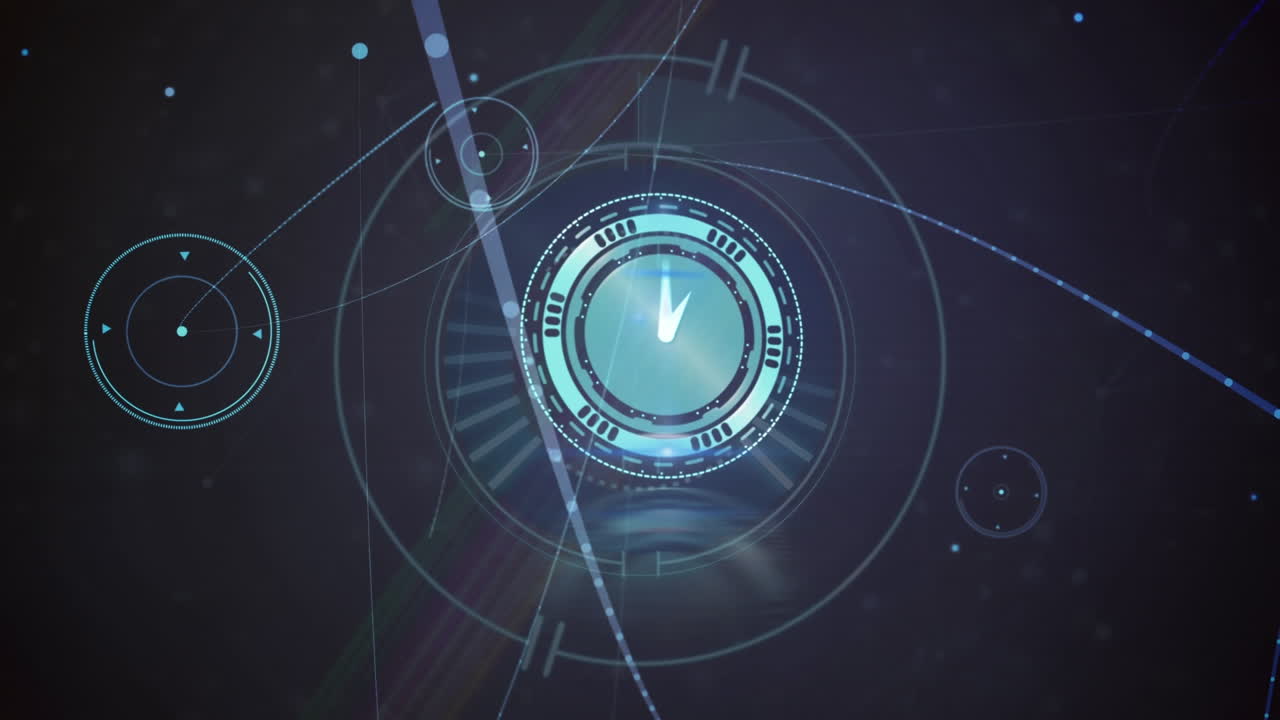 Animazione di un orologio che si muove su una rete di connessioni