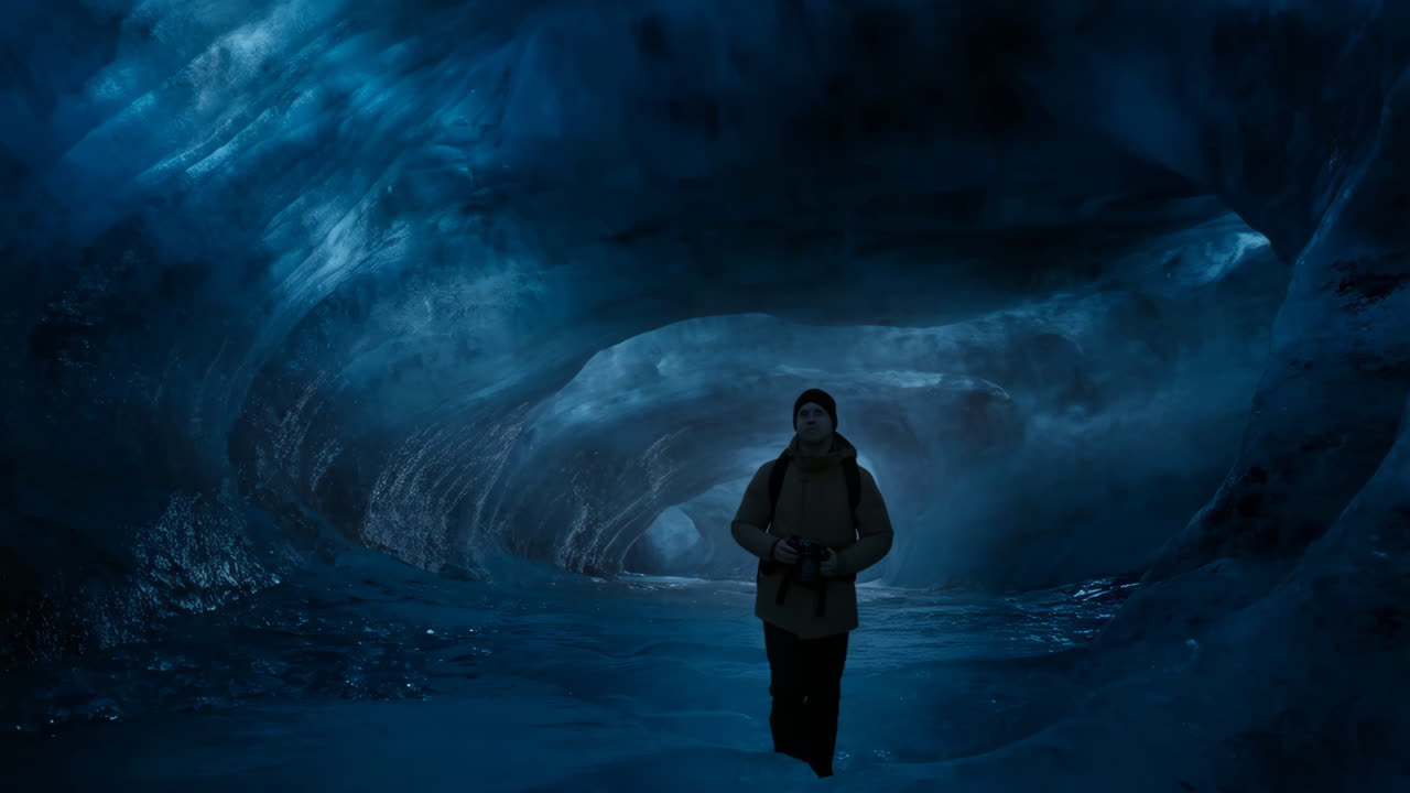 Photographer in a Blue Ice Cave