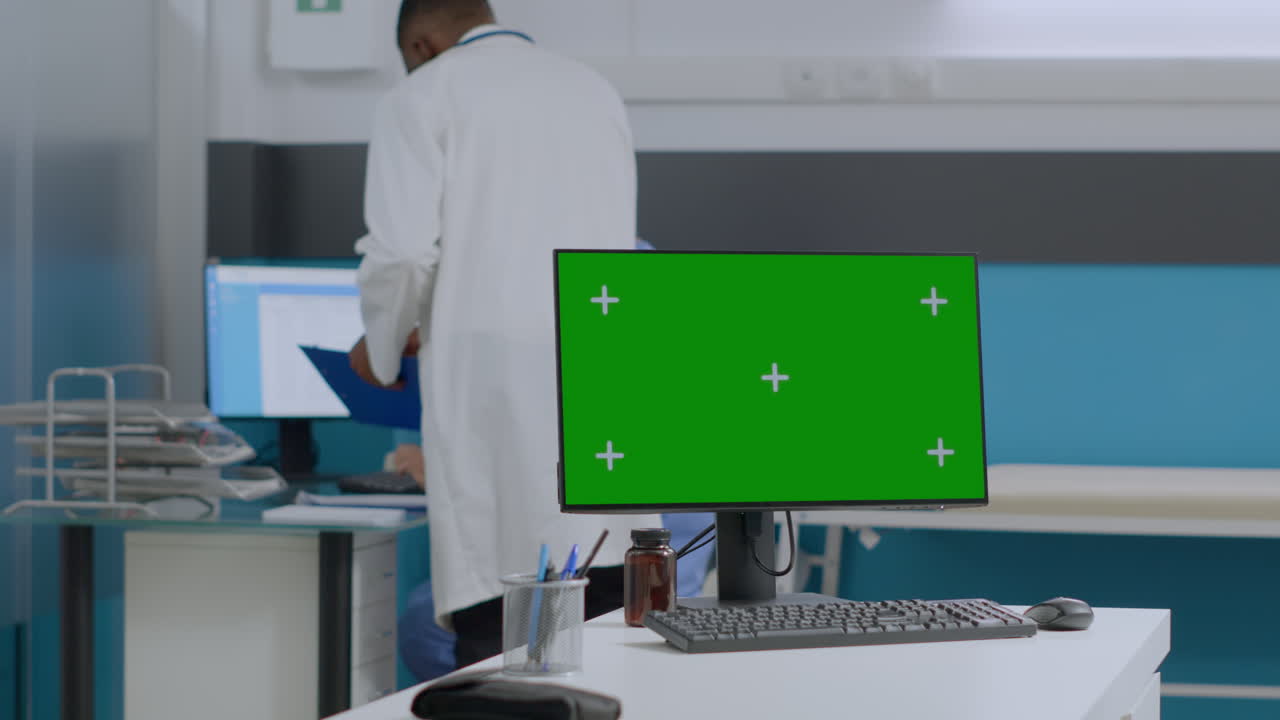 Medical office with computer green screen