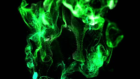 las partículas de brillo de 4k se mueven en una corriente de líquido frente a la cámara en cámara lenta. efecto de tinta 3d para partículas luminosas, advección. utilice luma matte como canal alfa para cortar partículas. verde 4