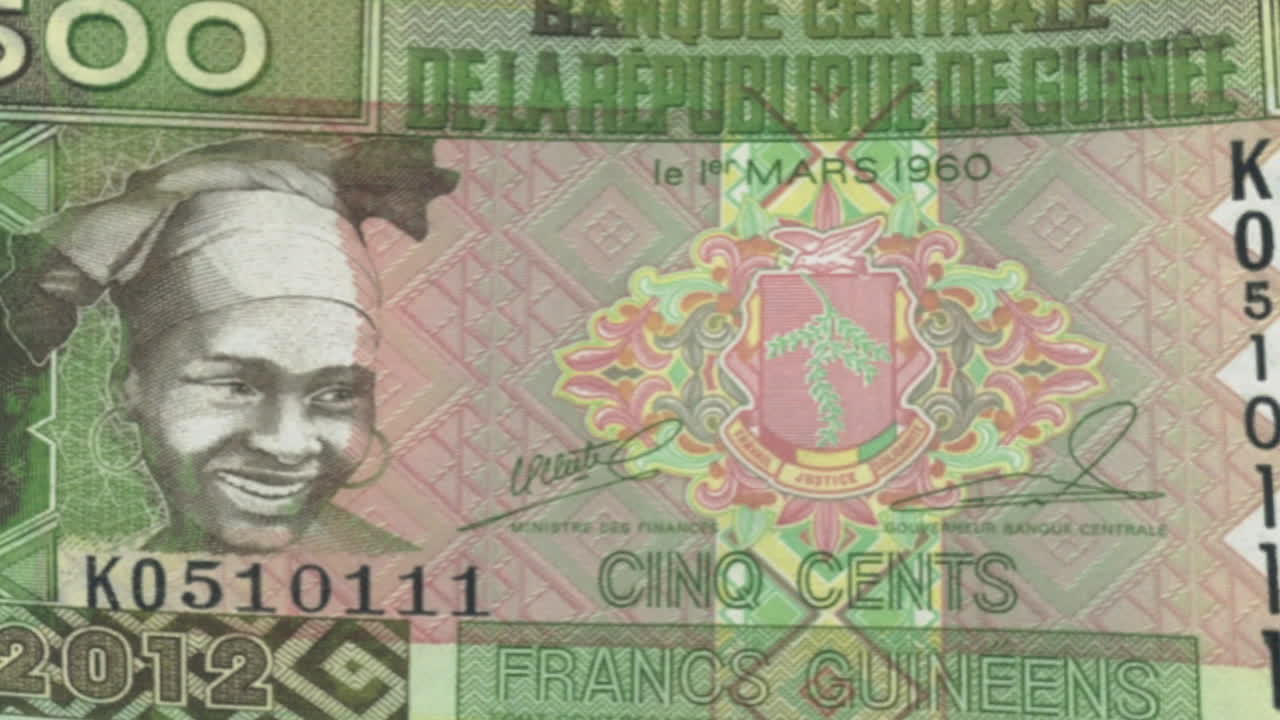 Guinean Francs Banknote on Green Screen